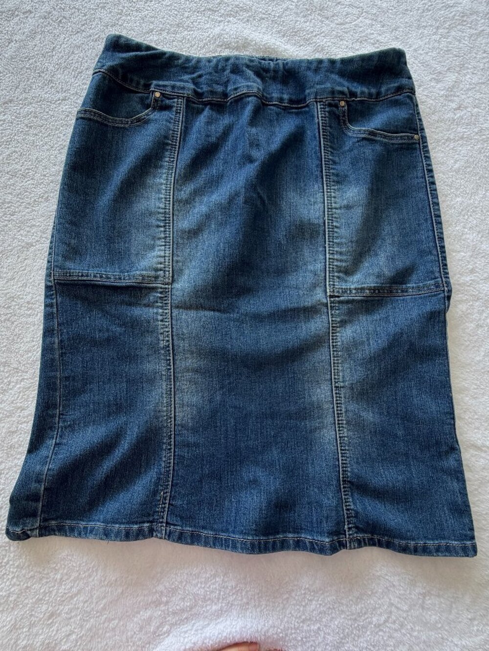 Christopher & Banks Denim Midi Skirt Size 12 Back Slits Pockets Cottagecore VTG